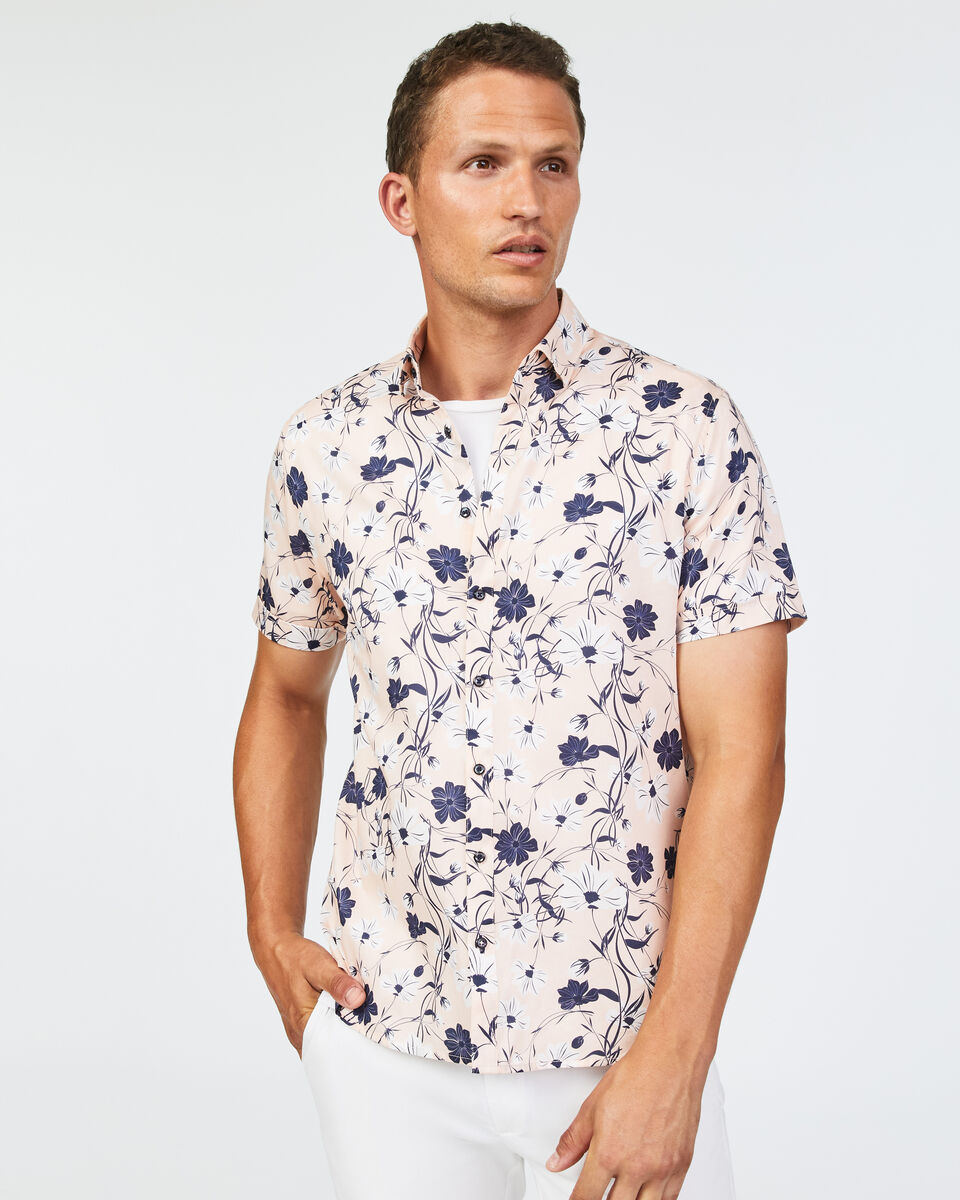 Breamlea Short Sleeve Shirt, Pink, hi-res